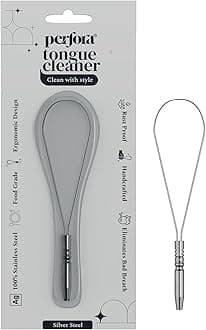 Perfora Steel Tongue Cleaner for Men and Women | for Fresh Breath, Improved Taste Sense & Bacteria Removal (Pack of 1, Silver)