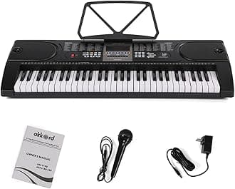 Akkord AKD 61KB 61-Key Octave Electronic Keyboard with adapter- LED Display | Mic |Music Sheet Stand | 255 Rhythms | 255 Timbres | 24 Demos