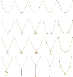 20PCS 14K Gold Plated Choker Necklaces for Women, Dainty Gold Diamond Coin Pearl Pendant Simple Chain Necklace Set Cute Gold Layered Necklaces for Women Teen Jewelry Gifts