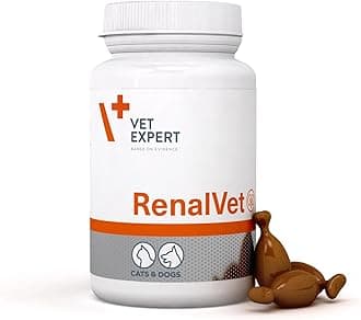 Vet Expert RenalVet for Dogs and Cats – Phosphate Binder and Kidney Support Supplement with Calcium Carbonate, Chitosan, and Vitamin D3 for Chronic Renal Failure (60 Twist-Off Capsules)