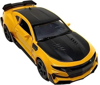 1:32 Scale Die-Cast Metal Camaro Car with Openable Doors and Pull Back Action, Lights & Music【Pack of 1】【Yellow】