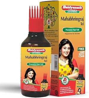 Baidyanath Mahabhringraj Tel 200ml | Ayurvedic Hair Oil with Bhringraj & 15 Herbs | Hair Fall Control & Nourishment | Free Root Comb Included