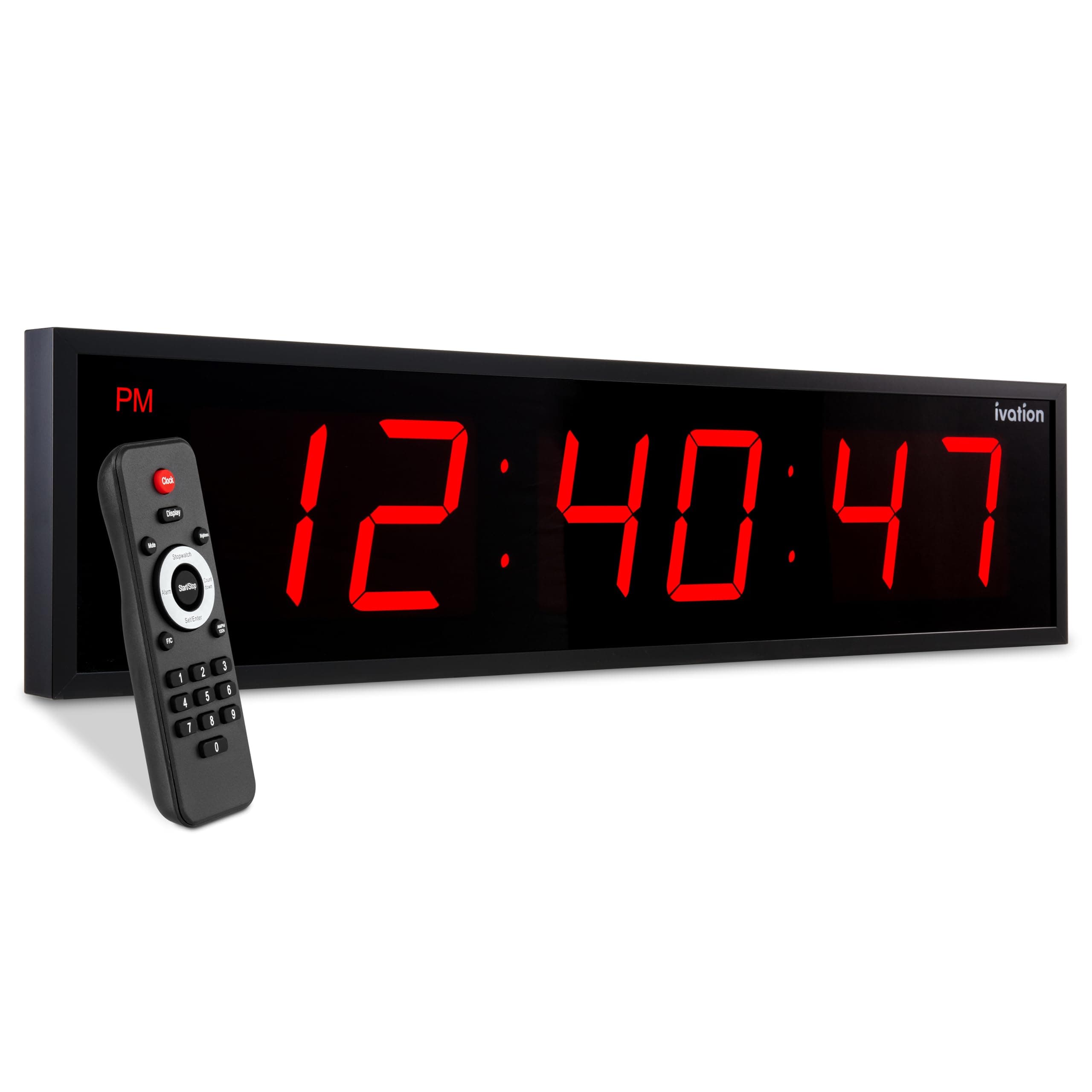 Ivation Huge 24" Inch Large Big Oversized Digital LED Clock with Stopwatch, Alarms, Countdown Timer & Temp - Shelf or Wall Mount (Red) | 6-Level Brightness, Mounting Holes & Hardware