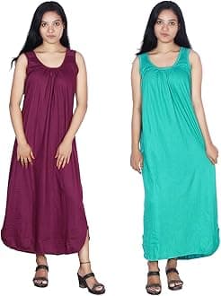 Rylie Women's Cotton Fabric Long Nighty Slip/Chemise - Full Length Camisole for Women - Plus Size Nighty - Kurti Slip