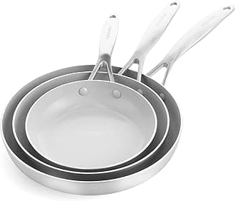 GreenPan Venice Pro Tri-Ply Stainless Steel Healthy Ceramic Nonstick, 8" 9.5" & 11" 3 Piece Frying Pan Skillet Set, PFAS-Free, Multi Clad, Induction, Dishwasher Safe, Oven & Broiler Safe