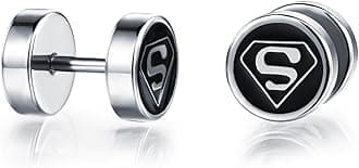 Yellow Chimes Earrings for Men and Boys Fashion Silver Studs for Men | Silver Toned Superman Studs | Stainless Steel stud Earrings | Birthday Gift for Men and Boys Anniversary Gift for Husband