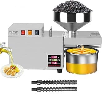 Oil Press Machine for Home,1200W Stainless Steel Commercial Hot/Cold Automatic Oil Extractor, 0-240 ℃ Temperature Control,15-25 kg/h,Oil Yield 90%,for More Than 30 Kinds of Oils