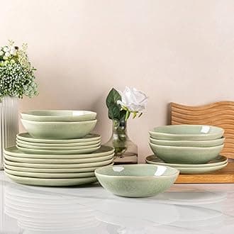 AmorArc Ceramic Dinnerware Sets,Handmade Reactive Glaze Stoneware Plates and Bowls Set,Highly Chip and Crack Resistant | Dishwasher & Microwave Safe,Service for 6 (18pc)