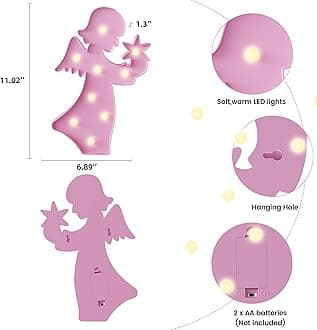 Angel Pink Party Decorations, Battery Powered Angel Night Light for Kids, Girl Birthday Party Decorations, Pink Room Decor for Girls, Pink Wall Decor for Girls Bedroom