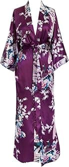 OLDSHANGHAIWomen's Kimono Robe - Peacock & Blossoms (Long)