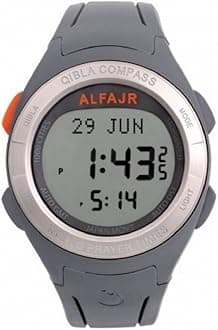 Alfajr WQ-18 Grey Qibla Compass Nimaz/Prayer/Azan Watch with Rubber Strap - For Men/Women