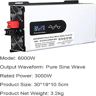 5000W 6000W 8000W 10000W 12000W Pure Sine Wave Inverter Power Inverter DC 12V 24V 48V 60V 72V to 110V 220V AC Converters Voltage Transformer Solar Inverter for RV/Outdoor/Camping(6000W,12Vto220V)