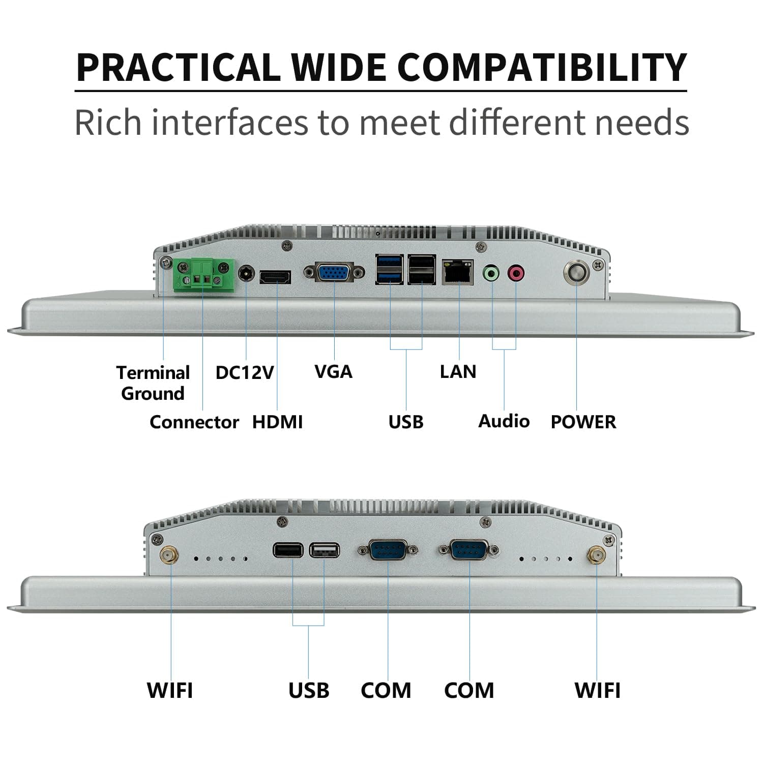 15 inch Capacitive Multi-Touchscreen Industrial Embedded Win-11 PC Monitor, IP65 Screen with 10 Points Touch Display, i7+RAM 8G+512G SSD, Integrated Phoenix2pin, HD-MI-Out & USB Ports