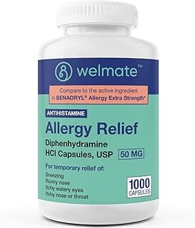 Allergy Relief - Diphenhydramine 50 mg - 1000 Count Capsules - Antihistamine - Allergy & Cold Symptoms - Sneezing, Runny Nose, Itchy Eyes & Throat