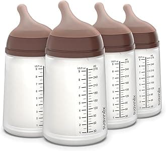 Suavinex Zero Zero Anti Colic Baby Bottle, No 1 Spanish Baby Bottle Brand, Minimizes Bottle Rejection & Nipple Confusion, Perfect for Breastfeeding Babies, 4 Pk 9 oz, Deep Tone, Medium Flow