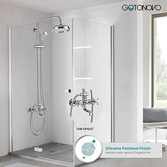 gotonovo Shower Faucet Sets 8 Inch Rainfall Shower Head Triple Function 2 Cross Tub Faucet Knobs Mixer Shower System Adjustable Handheld Shower Spray Chrome Polish Finish