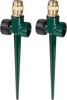 Hourleey 2 Pack Metal Lawn Sprinkler for Yard, Automatic Brass Garden Water Sprinklers on Spike Base, Adjustable 360 Degree Sprinkler Nozzle for Large Area Coverage Grass Patio Irrigation