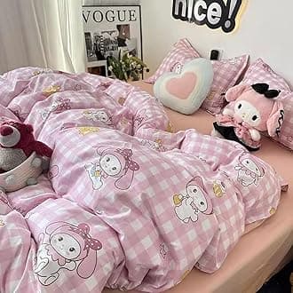 HOLY HOME Kid’s Bedding, Cartoon Duvet Cover Set 4 Piece Birthday Gift Bedclothes (Sakura Pink, Full)