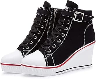 Mei MACLEOD Wedge Heel Sneaker for Women High Heel Sneaker Side Zipper/Lace Up Canvas Shoes for Ladies College Students