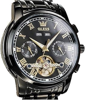 OLEVS Self Winding Watches for Men Automatic Mechanical Dress Tourbillon Stainless Steel Dual Calendar Waterproof Luminous Wrist Watch