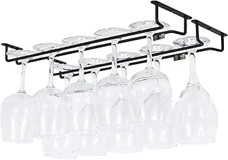 Wine Rack Upside Down Hanging Wine Glass Holder | Wall Mounted Glass Organizer Stand | Hangers for Home, Bar, Hotel & café Cabinet -13x5x2.5-Inch, 2-Set - (Black)