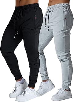 Mens Active Athletic Workout Jogger Sweatpants for Men with Zipper Pocket and Drawstring Size S-2XL