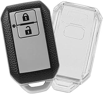 keyzone TPU Key Cover combo Compatible for Suzuki Fronx, Jimny, Grand Vitara, Brezza, Swift, Baleno. Ertiga, XL6, Ignis. DZire 2 button smart key (Clear TPU + Leather TPU)