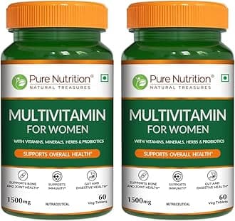 - Pure Nutrition Multivitamin for Women (1500mg), 120 Veg Tabs (60x2), with Biotin, Iron, Alfa Alfa, Moringa, Ginseng, Fenugreek & Green Tea | Supports Immunity, Energy, Stamina, Bone & Overall Health