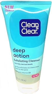 Clean & Clear Oil-Free Deep Action Exfoliating Facial Cleanser with Pro-Vitamin B5, Gentle Exfoliating Daily Face Wash Cleans Deep for Soft, Smooth, Hydrated Skin, Paraben-Free, 5 fl. oz