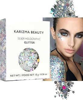 Silver Holographic Chunky Glitter ✮ KARIZMA BEAUTY ✮ Festival Glitter Cosmetic Face Body Hair Nails