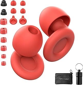 Ear Plugs for Sleeping Noise Reduction Reuseable, Concerts, Focus, Travel, Work, High Fidelity – 7 Pairs Eartips – Flexible Soft – Touch – NRR of 24 and 27 dB Noise Cancelling (Red)