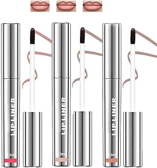 Liquid Lip Liner Set - Three Long-Lasting Shades, Fine Tapered Brush for Precise Application, Coral Pink, Nude Beige and Terracotta Brown, Waterproof Matte Finish Lip Stain for Women Natural Makeup