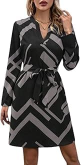 Leriya FashionWomen’s A-Line Midi Dress | Long Sleeve Belted Fit and Flare Gown | Elegant Printed Casual Outfit