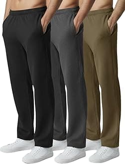3 Pack Mens Sweatpants, Wide Leg Open Bottom Lounge Sweat Pants for Men