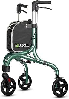 PLANET WALK Premium 3 Wheel Rollator Walker for Seniors - Ultra Lightweight Foldable Walker for Elderly, Aluminum Three Wheel Mobility Aid, Green