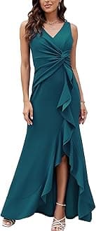FQA Formal Evening Dresses for Women Elegant Evening Party Prom Dress Long Sexy V Neck Sleeveless Split Wrap