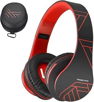 PowerLocus Bluetooth Over-Ear Headphones, Wireless Stereo Foldable Headphones Wireless and Wired Headphones with Built-in Microphone, Micro SD/TF, FM for Mobile Phones/iPad/Laptops & PC (Black/Red)