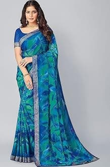 SIRIL Women's Lace & Printed Chiffon Saree with Blouse