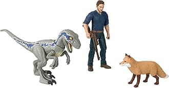 Jurassic World Dominion Human & Dino Action Figure Pack, Owen & Velociraptor Beta Figures & Accessories, Collectible Toy Dinosaur Set