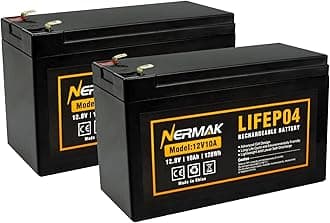2 Pack 12V 10Ah Lithium Ion LiFePO4 Deep Cycle Battery, 2000+ Cycles Rechargeable Battery for Solar/Wind Power, Scooters, Lighting, Power Wheels, Fish Finder Built-in 10A BMS