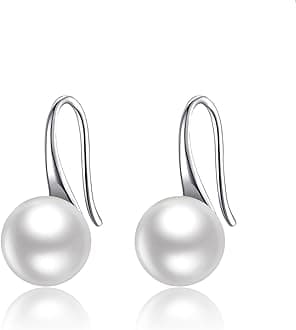 Pearl Earrings For Women, 925 Sterling Silver AAA Freshwater Cultured Pearl Drop Dangle Hook Earring Jewellery