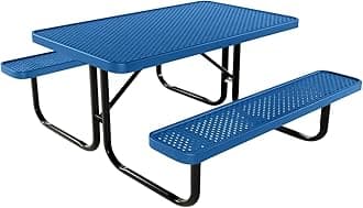 COATEDOUTDOORFURNITURE Heavy-Duty Portable Outdoor Kids Table, Punched Steel Kids Picnic Table, Commercial-Grade Picnic Table, Made in America (4ft Rectangular, Childrens, Textured Light Blue)