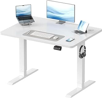 Devoko Electric Height Adjustable Desk Home Office Desk Adjustable Sit-Stand Desk for Kids and Adults, 100 x 60 cm (White)