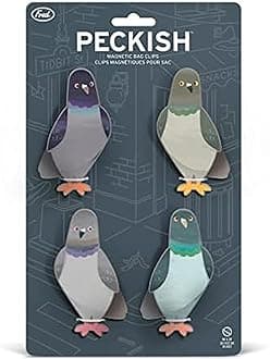Genuine Fred PECKISH, Pigeon Magnetic Bag Clips, Set of 4, Chip Clips, Bag Clips for Food, or for use on the fridge