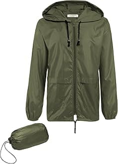 COOFANDY Men's Packable Rain Jacket Outdoor Waterproof Hooded Lightweight Classic Cycling Raincoat Poncho (Army Green, XX-Large)