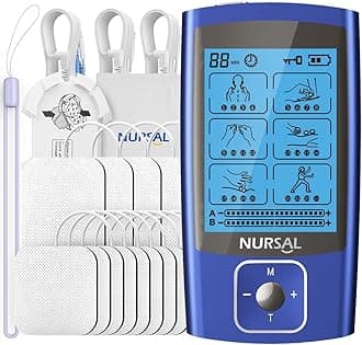 NURSAL TENS EMS Unit Muscle Stimulator for Pain Relief Therapy, Electric 24 Modes Dual Channel TENS Machine Pulse Massager with 12 Pcs Electrode Pads/Continuous Stable Mode/Memory Function
