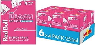 Peach Edition Sugarfree White Peach Energy Drink 250ml 4 Pack (Pack of 6)