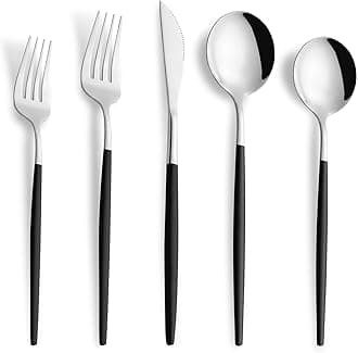 40 Piece Black Silver Silverware Set,Stainless Steel Flatware Cutlery Set Service for 8 Including Forks Spoons Knives,Utensil Set,Tableware for Home and Restaurant, Dishwasher Safe