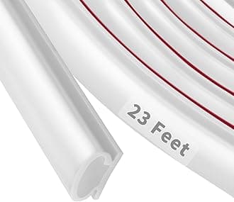 23 Feet Rubber Weather Stripping Door Seal Strip, Self-Adhesive Backing D-Shape Door Weatherstripping for Door Frame Insulation Large Gap, Easy Cut to Size(White)