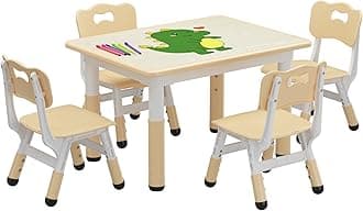 GAOMON Kids Table and Chair Set, Height Adjustable Toddler Table and 4 Chairs Set for Ages 2-10, Graffiti Desktop, Non-Slip Legs, Children Activity Table for Daycare Classroom Home
